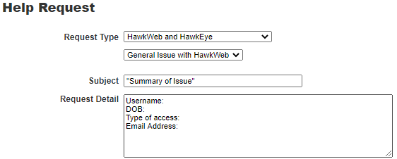 General Issues w/HawkWeb Request Format