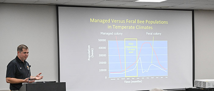 An apiary expert speaks at the 22nd annual Small Farm Conference.
