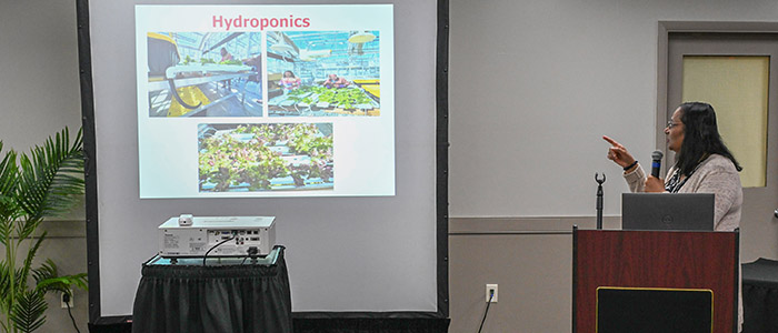 University of Maryland Eastern Shore Professor Salina Parveen speaks at the 22nd annual Small Farm Conference.