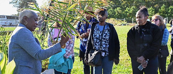 Alternative Crop Specialist Dr. Nadine Burton shows some of the crops grown at the UMES farm.