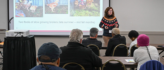 University of Maryland Eastern Shore poultry specialist holds a workshop during the 22nd annual Small Farm Conference .