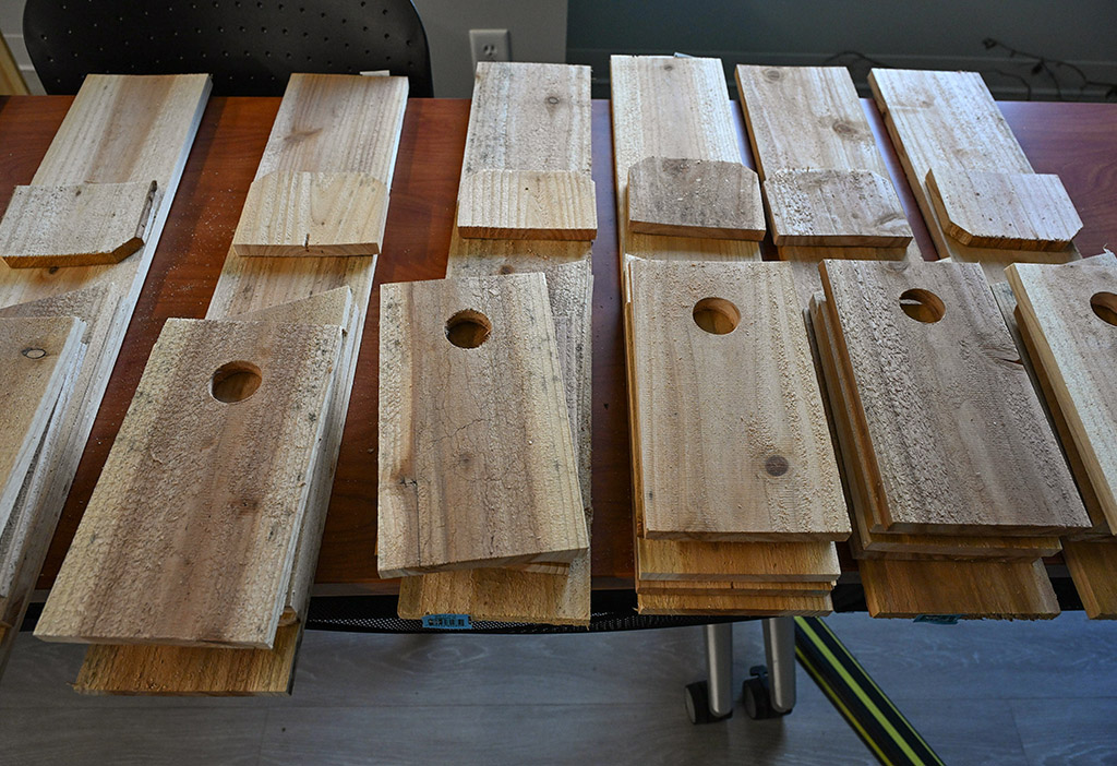 Wooden planks are ready to build birdhouses at University of Maryland Eastern Shore Extension farm.