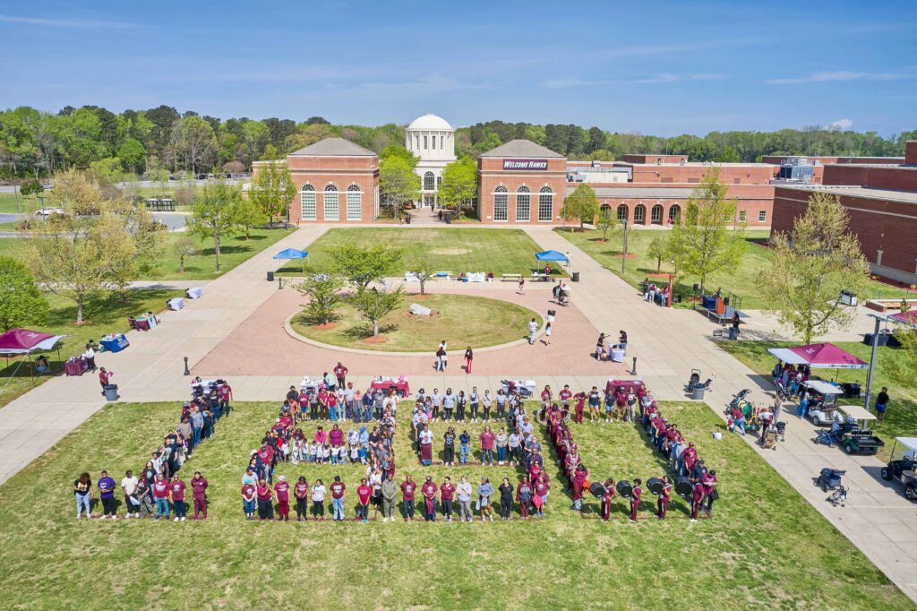 A bird's-eye view of "1890" formed at the University of Maryland Eastern Shore to celebrate the 135th anniversary of the Second Morrill Act of 1890.