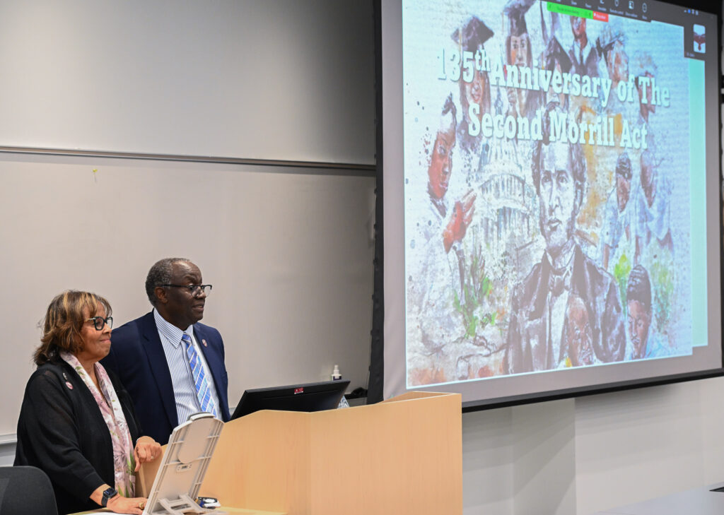 University of Maryland Eastern Shore Professor Emerita Dr. Carolyn Brooks with School of Agricultural and Natural Sciences Dean, Dr. Moses T. Kairo.