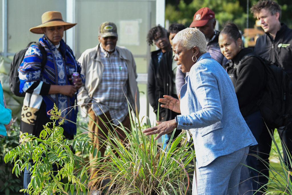 Dr. Nadine Burton, UMES Extension’s alternative crop specialist, gives Small Farm Conference 2025 attendees a tour at the UMES Research, Extension and Teaching Farm.