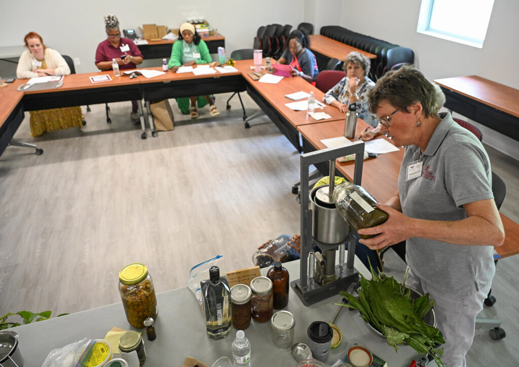 Henriette den Ouden, an agent associate with UMES Extension’s Specialty Herb Program, teaches a class on how to process medicinal and specialty herbs for value-added products.