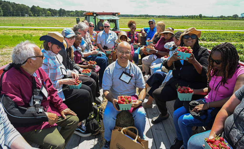 Dr. Prem Bhandari, center, agritourism and valueadded agricultural marketing specialist, hosts traveling agritourism workshops like this one at Emily’s Produce in Cambridge, Maryland.