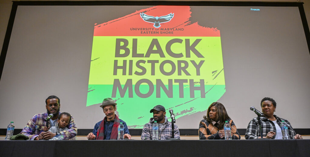 Five members of a Black History Month panel discussion on the documentary "Farming While Black" are pictured.