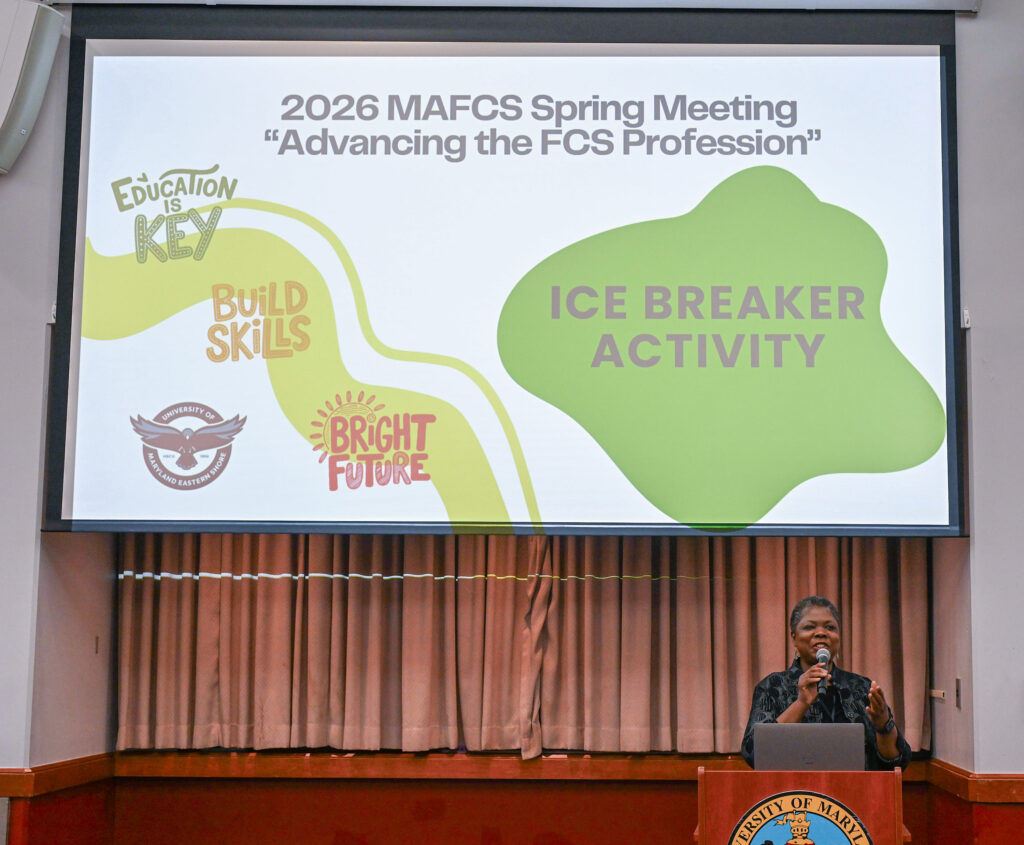 Dr. Grace Namwamba, chair of UMES' Department of Human Ecology, opens the meeting of the Maryland Association of Family and Consumer Sciences hosted by UMES April 17.