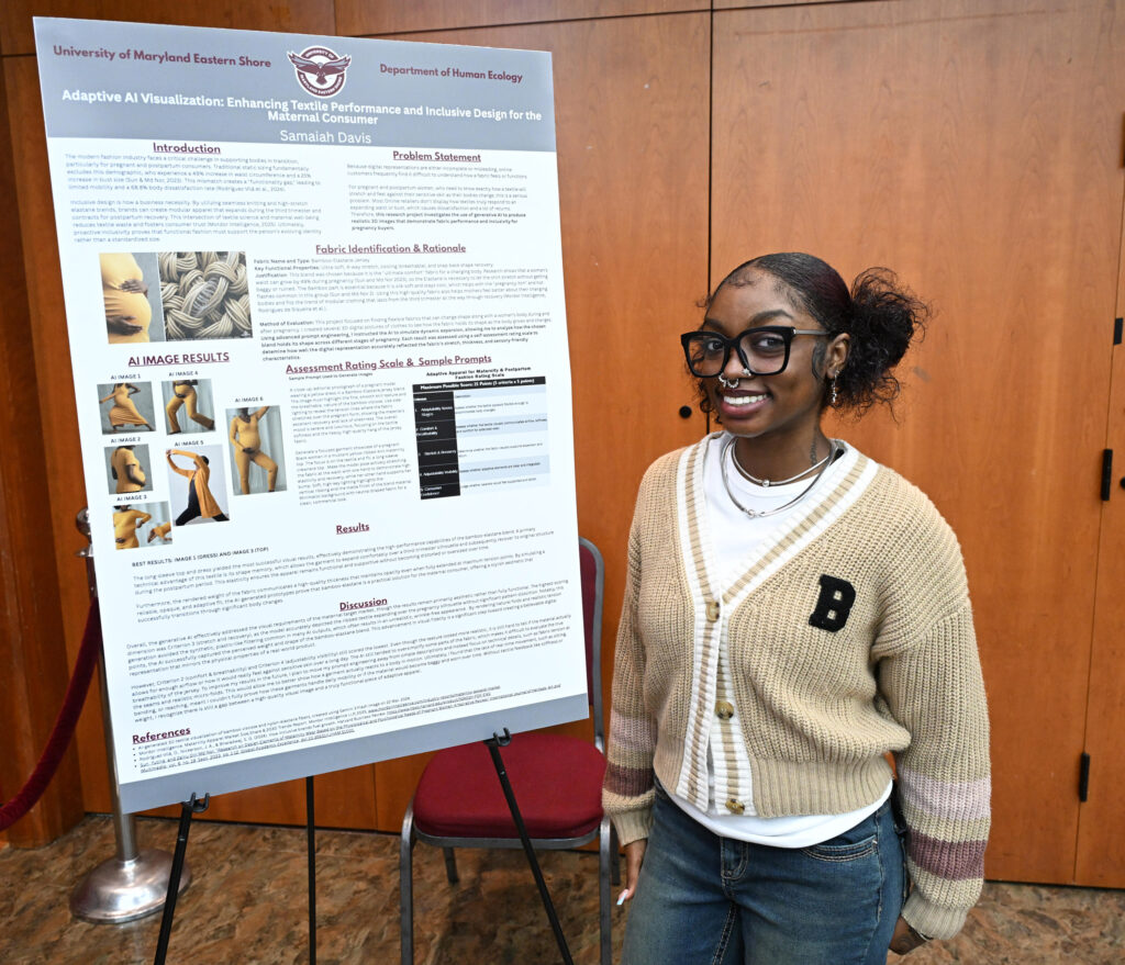 Human Ecology student Samaiah Davis diplays her research poster. 