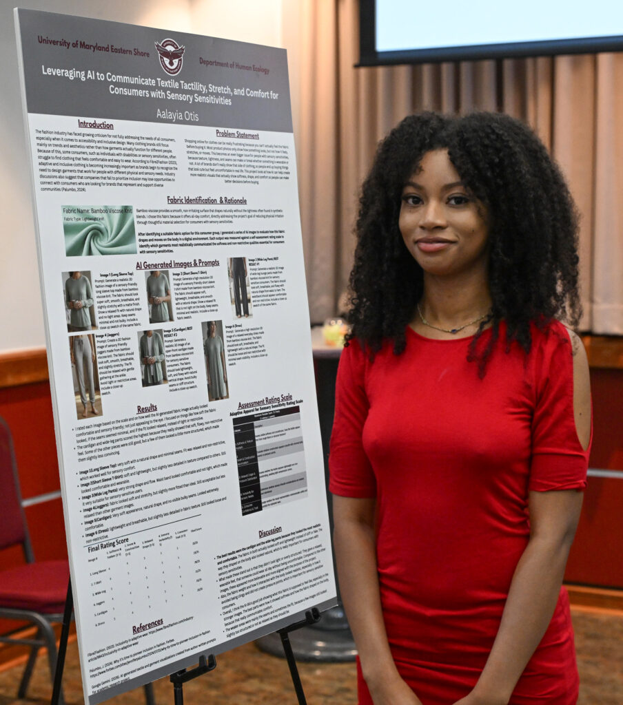 Aalayia Otis, a UMES Human Ecology student, is pictured with her research poster.