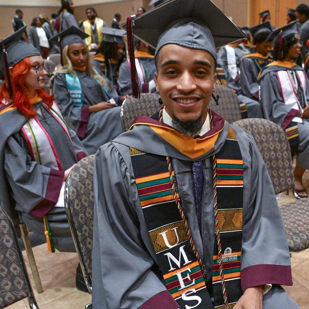 Glenn Eric Jones Jr., an agribusinesses management major, is shown in his cap and gown at UMES' Spring 2026 Commencement.
