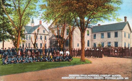 A postcard showing uniform-clad Princess Anne Academy students and faculty