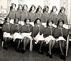 Members of Angel Flight, a group composed of female students who supported ROTC and assisted cadets in carrying out their activities. 