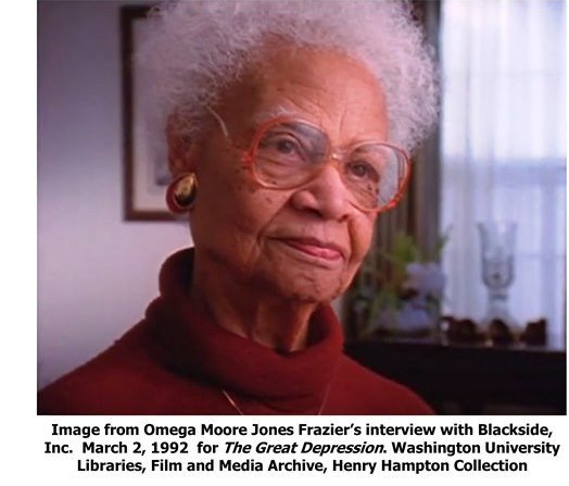 Image from Omega Moore Jones Frazier's interview with Blackside, Inc. March 2, 1992 for The Great Depression, Washington University Libraries, Film and Media Archive, Henry Hampton Collection