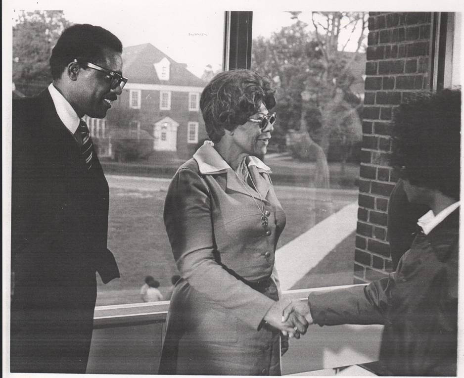 Ella Fitzgerald attending the dedication ceremony for the music building that bears her name.