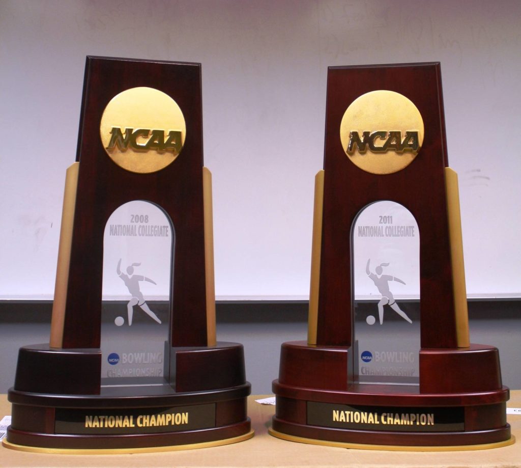 Bowling championship trophies won by the Lady Hawks