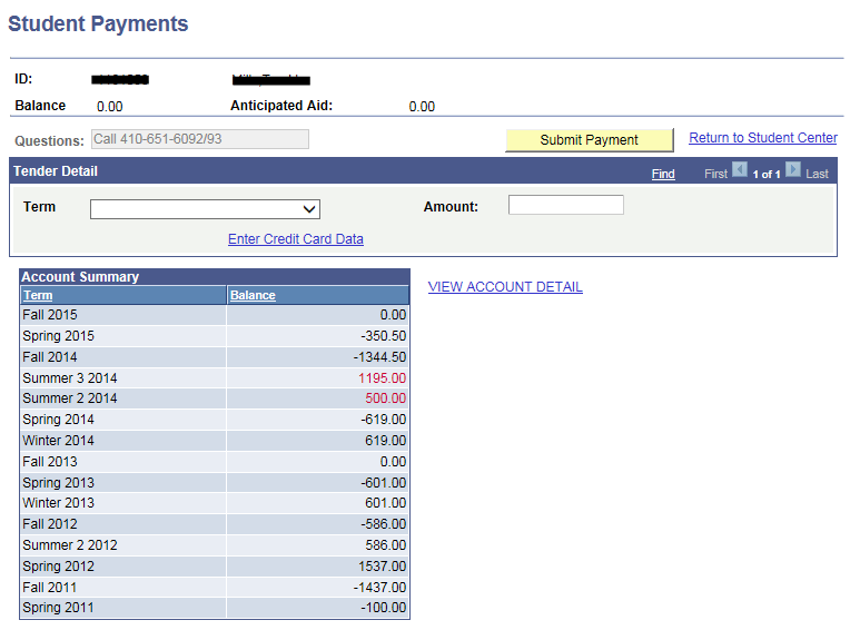 Student Payments Screenshot Example
