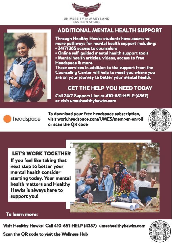 additional mental health support image: download your free headspace subscription visit - work.headspace.com/UMES/member-enroll