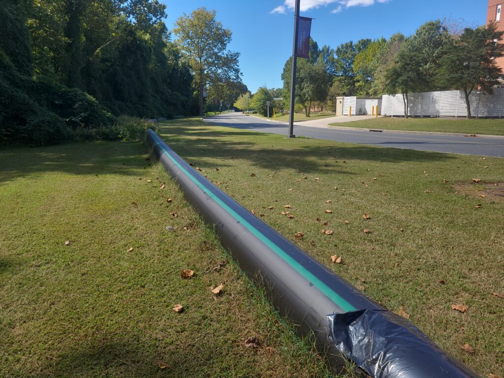 Uninstalled sewer pipes on an HBCU campus