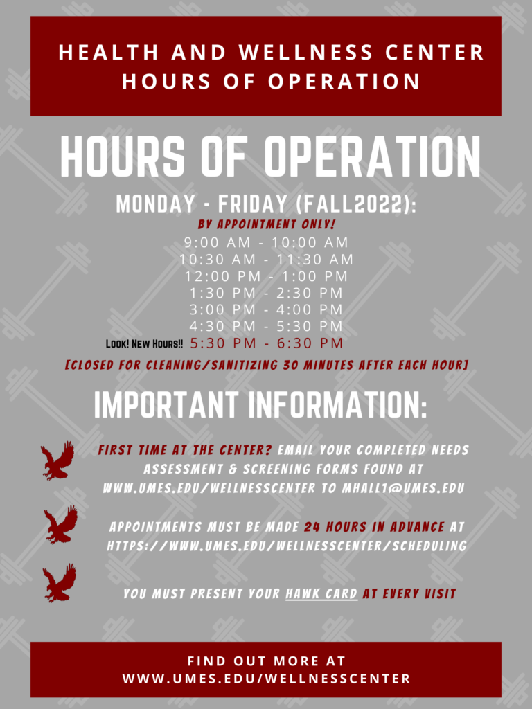 Hours of Operation NEW (Starting 4/3) !!! Health and Wellness Center